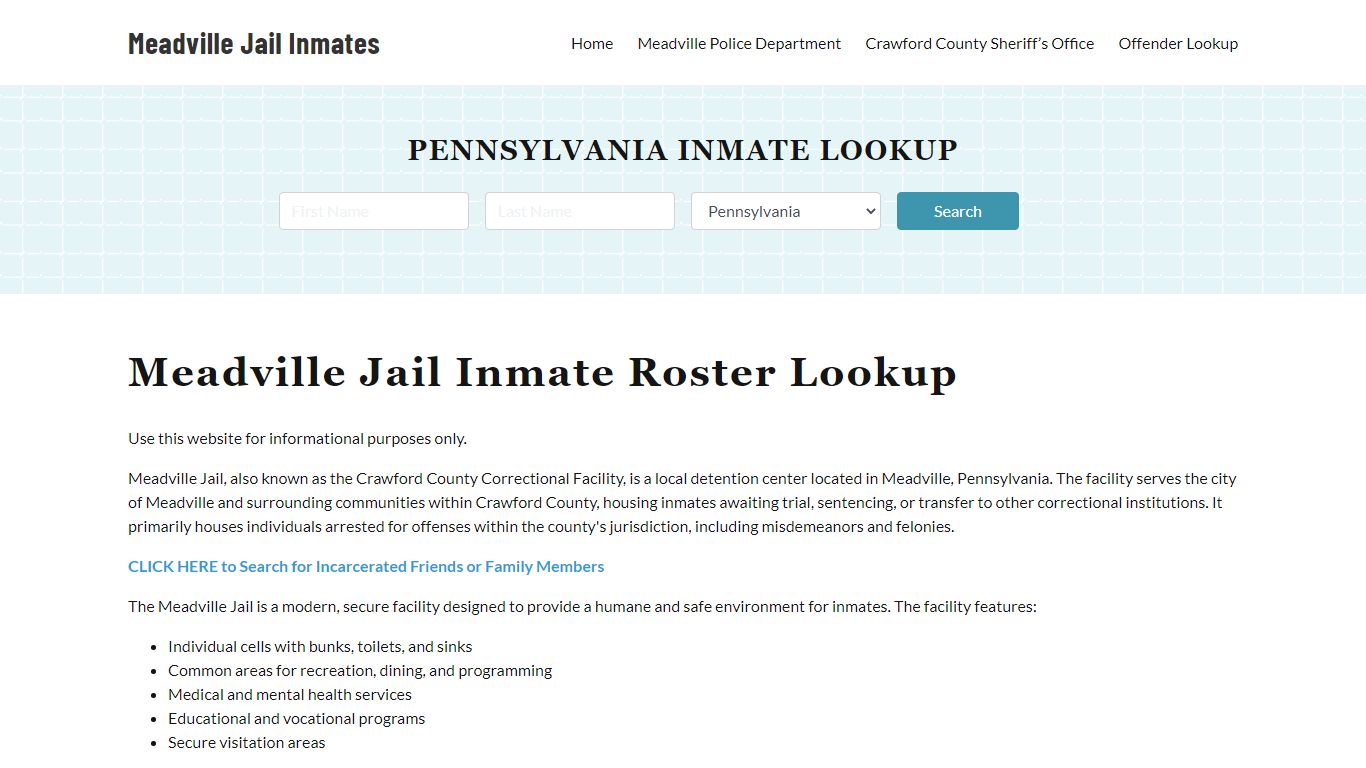 Meadville Jail Inmate Roster, Crawford County, PA, Offender Search